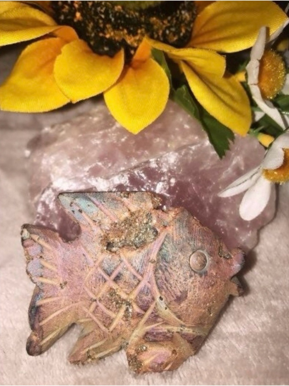 Handcrafted Pink Iridescent Fish Home Accent Sculpture
